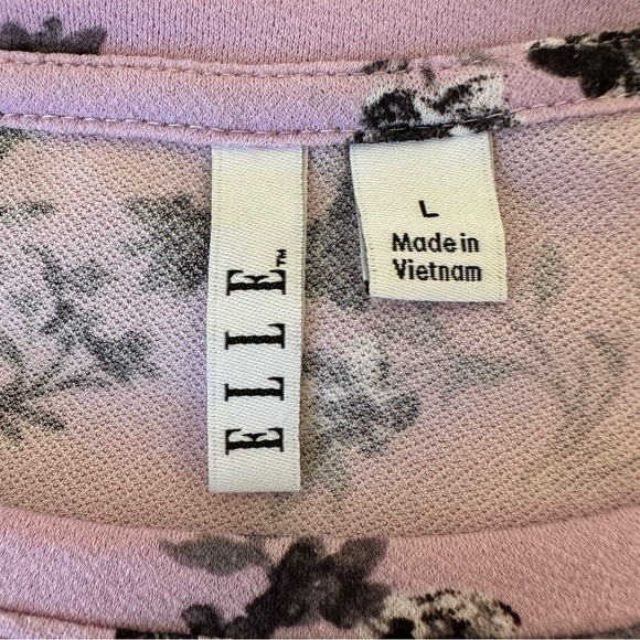 Elle Women’s Floral Print Lavender Purple Black Short Sleeve Blouse Size: Large - Picture 5 of 7